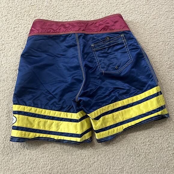 Vtg Ocean Pacific OP Sewn Navy Maroon & Yellow Stripe Board Shorts Mens Size 32 - Picture 6 of 8